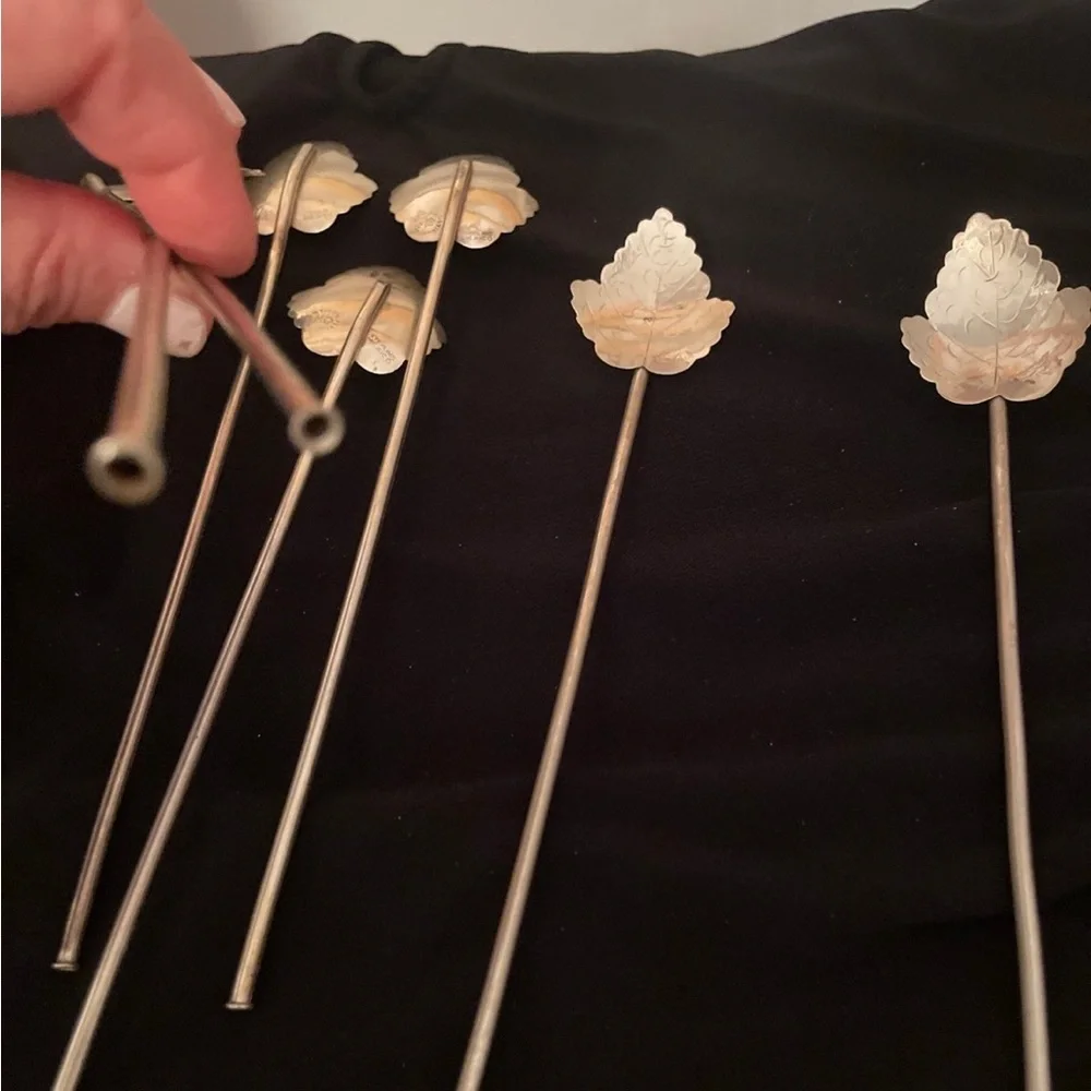 Vintage Sterling Silver Leaf Cocktail Stirrers